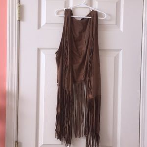 Fake leather, Brown tasseled vest.